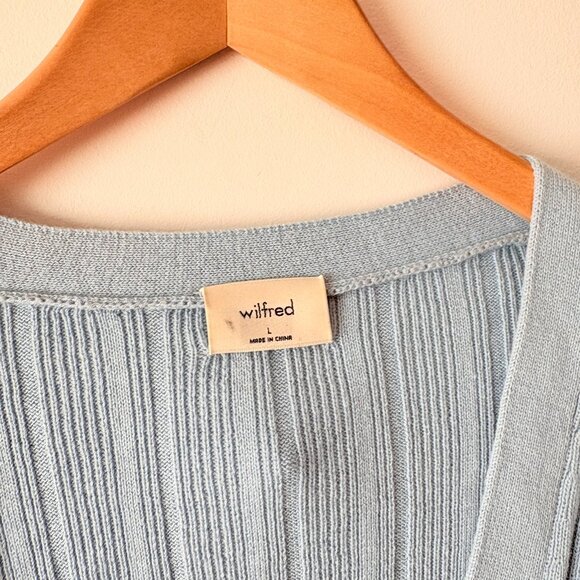 Aritzia Wilfred Thais Knit Plunge Sweater Cardigan Wool Cotton Light Blue Size L - Picture 4 of 5